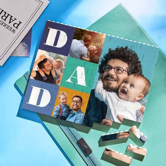 Custom Dad Photo Brick Puzzle, Personalized Dad Building Block Picture Display Art, Father's Day Gift, Gift for Dads, Handmade Desk Decor