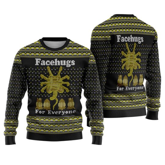 Face Hugs For Everyone, Aliens Ugly Christmas Sweater, Alien 1979 Horror Movie Series Xmas