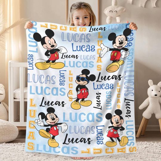 Personalized Disneyland Mickey Blanket, Custom Name Mickey Blanket
