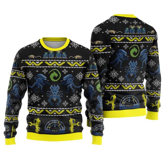 Xenomorph Alien Ugly Sweater, 70s Horror Sci Fi Movie Monster Jumper