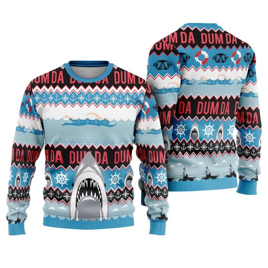 Shark Ugly Christmas Sweatshirt, Shark Ugly Sweater, Christmas Movie Wool Sweater