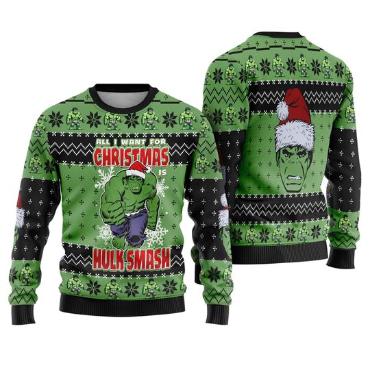 All I Want For Christmas Hulk Smash Ugly Sweater, The Incredible Hulk Ugly Christmas