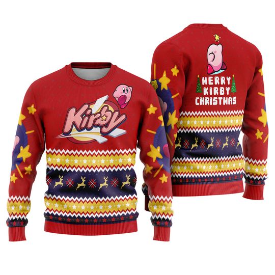 Merry Christmas Kirby Ugly Christmas Sweater, Kirby Ugly Sweater