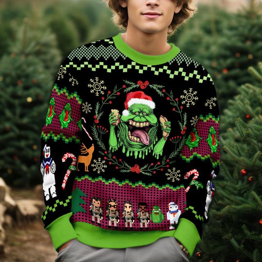 Ghostbusters Bustin Ugly Christmas Sweater, Christmas Holiday 2025 Gifts