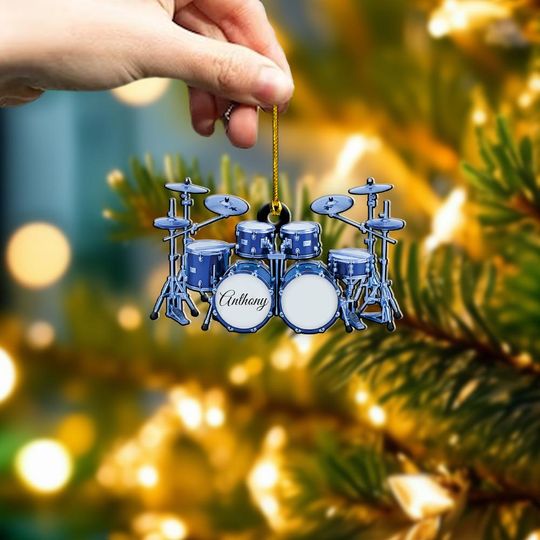 Personalized Drum Set Ornament, Custom Name Drummer Gift, Christmas Tree Decor, Musician Present, Band Member Keepsake