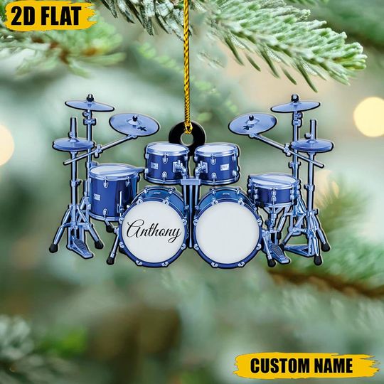 Personalized Drum Set Ornament, Custom Name Drummer Gift, Christmas Tree Decor, Musician Present, Band Member Keepsake