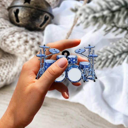 Personalized Drum Set Ornament, Custom Name Drummer Gift, Christmas Tree Decor, Musician Present, Band Member Keepsake