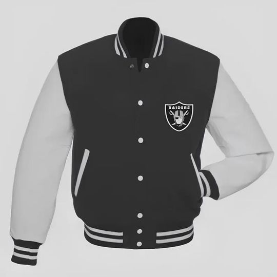 Raiders Varsity Wool and Leather Jacket with Embroidered Logo