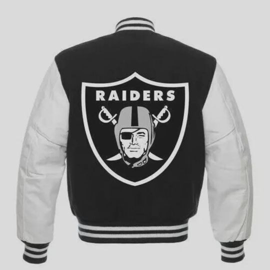 Raiders Varsity Wool and Leather Jacket with Embroidered Logo
