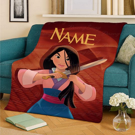 Customized Name Mulan Movie Blanket, Mulan Hair Cutting Moment Blanket, Strong Female Character Throw, Disneyland Princess Blanket