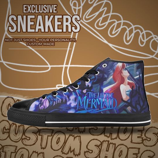 Little Mermaid High Top Shoes Sneakers for Men and Women
