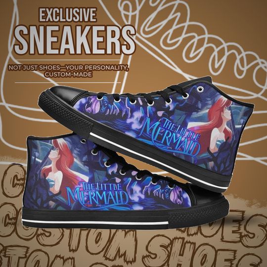 Little Mermaid High Top Shoes Sneakers for Men and Women