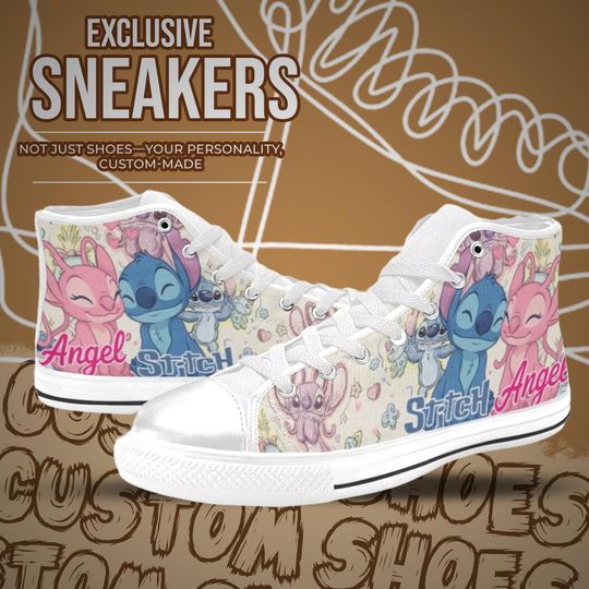 Stitch and Angel High Top Shoes Sneakers for Men and Women