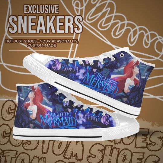 Little Mermaid High Top Shoes Sneakers for Men and Women