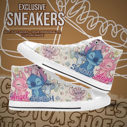 Stitch and Angel High Top Shoes Sneakers for Men and Women