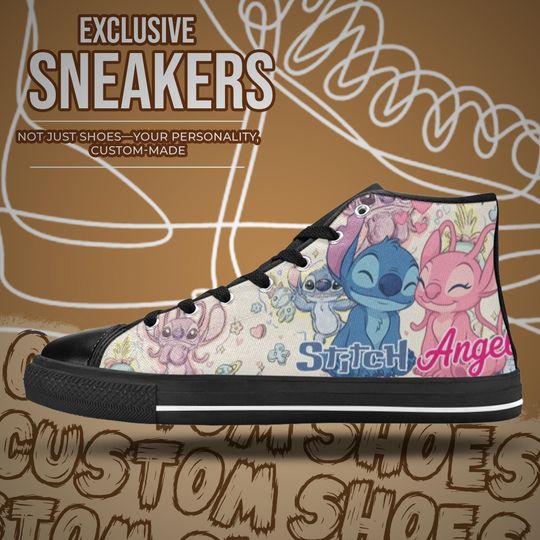 Stitch and Angel High Top Shoes Sneakers for Men and Women