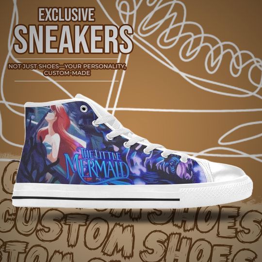 Little Mermaid High Top Shoes Sneakers for Men and Women