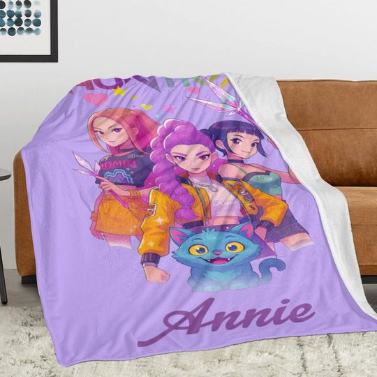 Custom Kpop Demon Hunters Blanket With Name, K-Pop Demon, Huntrix Blanket Gift, Huntrix Theme Kids Blanket For Girls,Christmas Family Gift