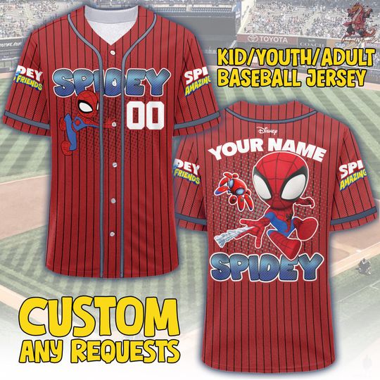 Personalized Spidey And His Amazing Friends Red Color Baseball Jersey, Custom Spidey Birthday Gift for Him Jersey, Personalized Spidey Gift