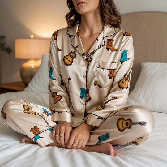 Christmas Pajama Set with Piping - Holiday Nightwear and Themed Prints