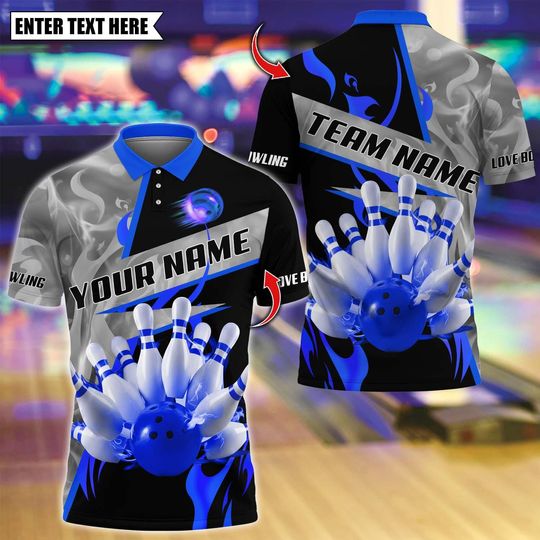 Custom Bowling Team Polo Shirt, Smoking Bowling Design, Personalized Bowling Jersey for Men,Personalized Name Team 3D Shirt