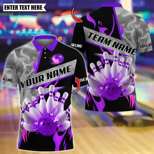 Custom Bowling Team Polo Shirt, Smoking Bowling Design, Personalized Bowling Jersey for Men,Personalized Name Team 3D Shirt