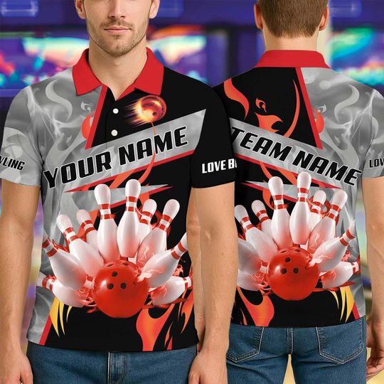 Custom Bowling Team Polo Shirt, Smoking Bowling Design, Personalized Bowling Jersey for Men,Personalized Name Team 3D Shirt
