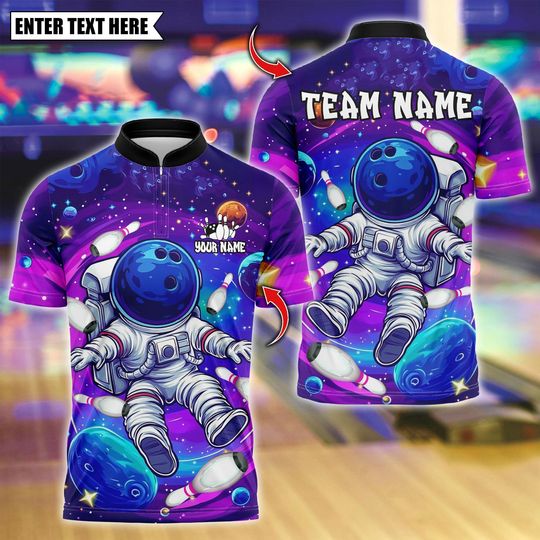 Custom Bowling Polo Shirt, Vibrant Astronaut Space Design, Personalized Bowling Polo for Men Women, Personalized Name Team 3D Shirt
