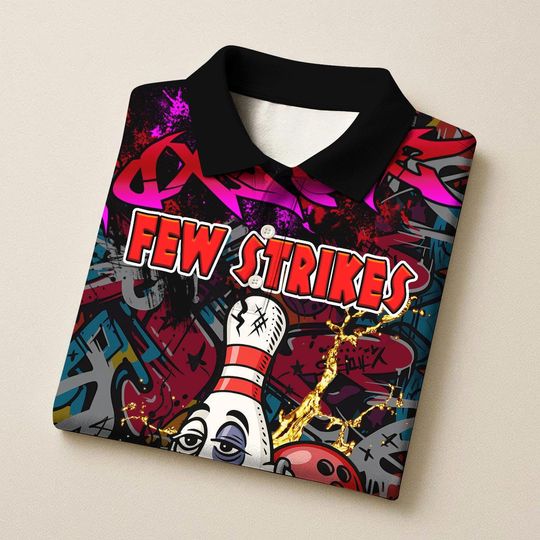 Custom Bowling Polo Shirt, Few Strike Many Drinks Bowling Design, Personalized Bowling Polo for Men Women, Personalized Name Team 3D Shirt