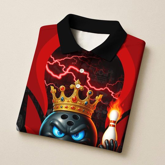 Custom Bowling Polo Shirt, King Flame Ball Design