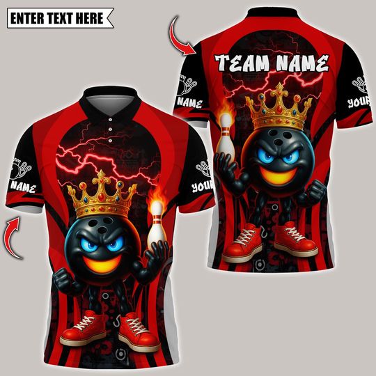 Custom Bowling Polo Shirt, King Flame Ball Design