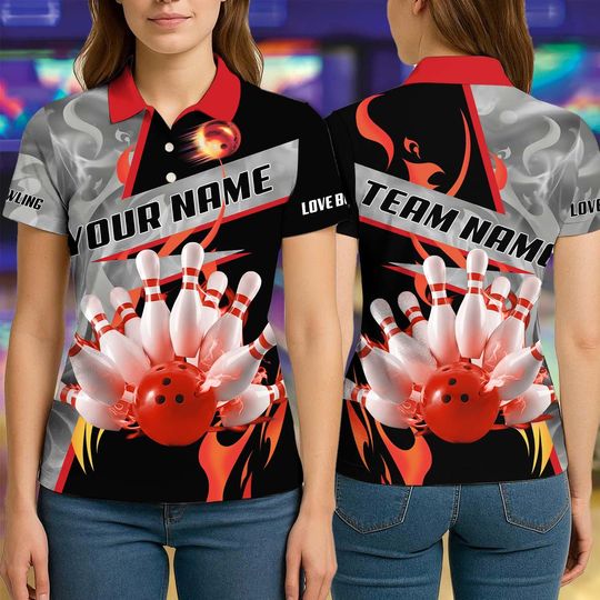 Custom Bowling Team Polo Shirt, Smoking Bowling Design, Personalized Bowling Jersey for Men,Personalized Name Team 3D Shirt