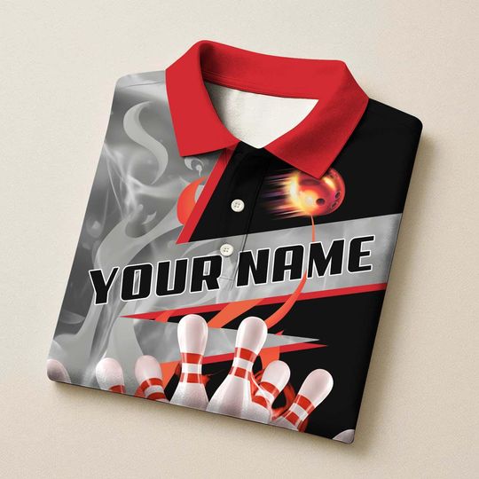Custom Bowling Team Polo Shirt, Smoking Bowling Design, Personalized Bowling Jersey for Men,Personalized Name Team 3D Shirt
