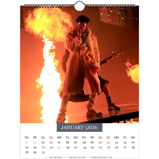 Bad Bunny 2026 Wall Calendar with US Holidays