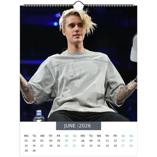 Justin Bieber 2026 Wall Calendar