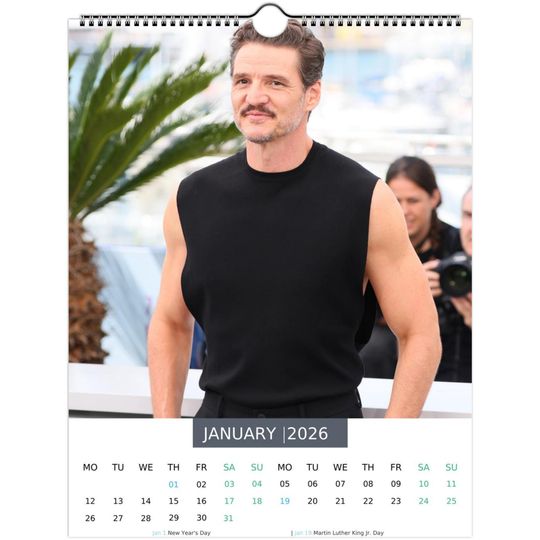 Pedro Pascal 2026 Wall Calendar with U.S. Holidays