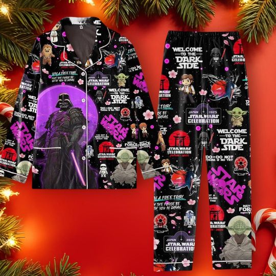 Galaxy Theme Welcome to the Dark Side Pajamas Set, Satin Pajamas for Adults and Kids, Cute Gift for Otaku