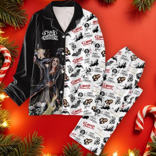 Ozzy Osbourne Crazy Man Bart At the Moon Christmas Pajamas Set, Pajamas for Adults & Kids,