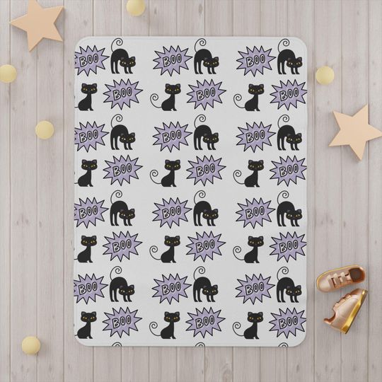 Black Cat Halloween Blanket: Cosy Minky Fleece, 'Boo' Design