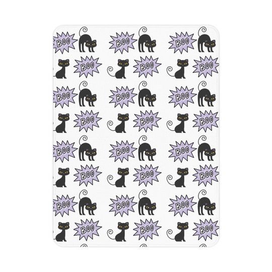 Black Cat Halloween Blanket: Cosy Minky Fleece, 'Boo' Design