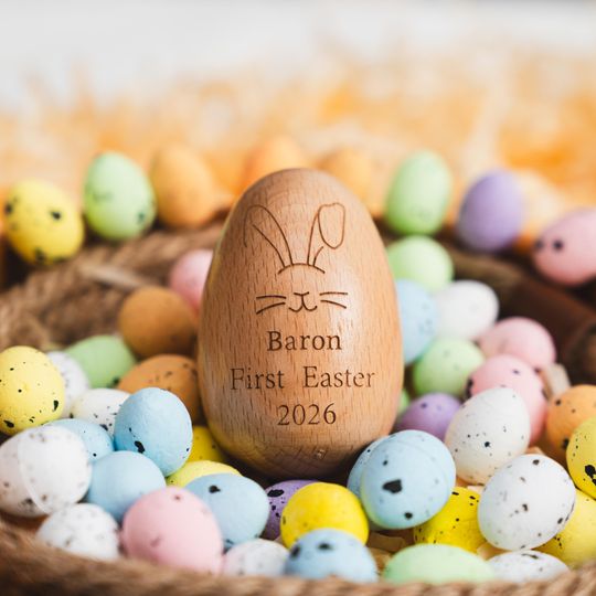 Personalized Musical Wooden Easter Egg Shakers, Custom Egg Cups, Engraved Egg Shaker Kids, Easter Gifts, Baby First Easter