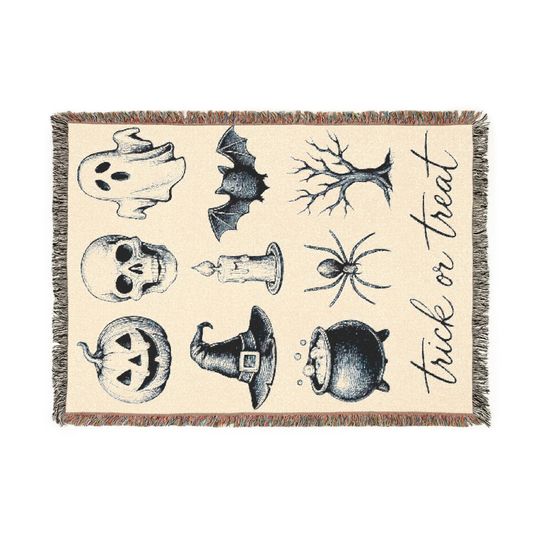 Halloween Woven Cotton Blanket: Spooky Fall Home Decor, holloween decor