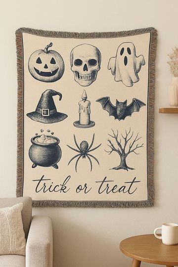 Halloween Woven Cotton Blanket: Spooky Fall Home Decor, holloween decor