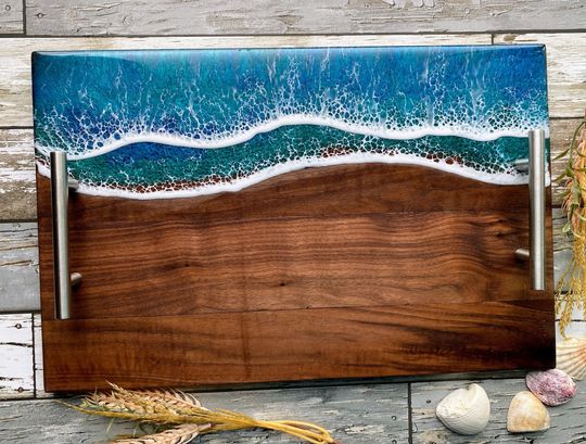 LARGE Ocean Charcuterie board with handles, Cutting board