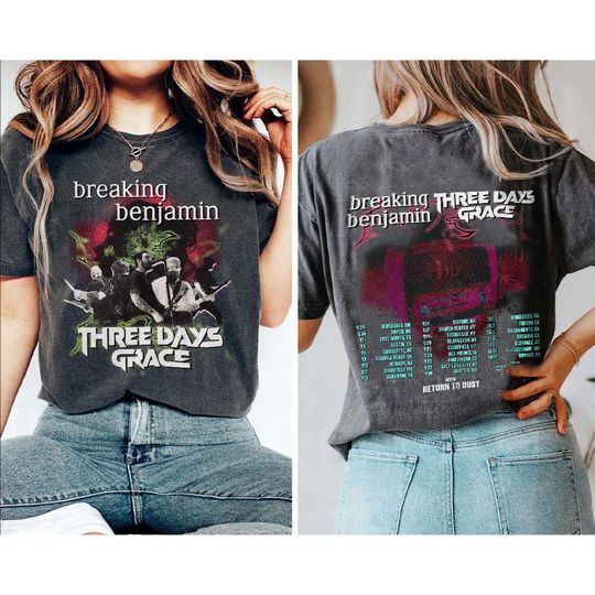 2 Sides Breaking Benjamin Three Days Grace Shirt, Tour Dates Tee with Return to Dust, Sport Grey Concert TShirt