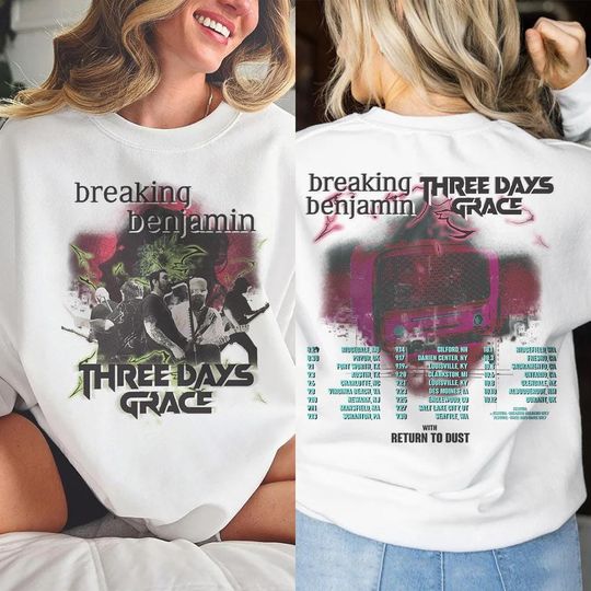 2 Sides Breaking Benjamin Three Days Grace Shirt, Tour Dates Tee with Return to Dust, Sport Grey Concert TShirt
