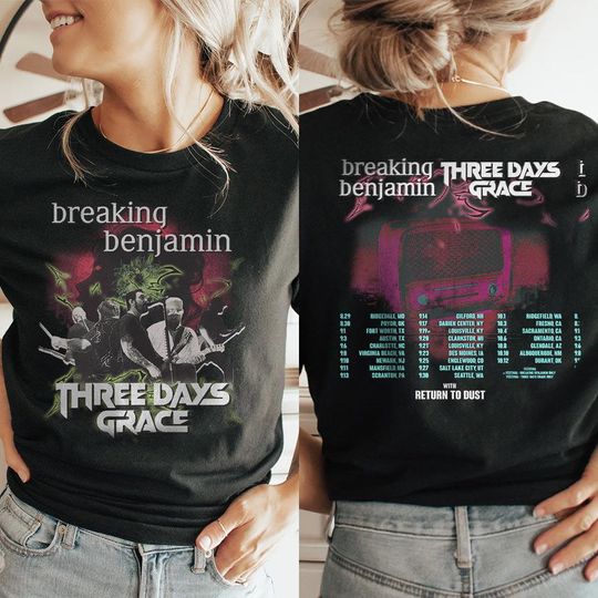 2 Sides Breaking Benjamin Three Days Grace Shirt, Tour Dates Tee with Return to Dust, Sport Grey Concert TShirt