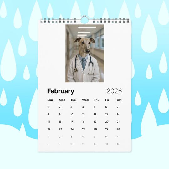 Greyhounds With Jobs 2026 Wall Calendar  Funny Greyhound Dog Calendar for Greyhound Lovers, Dog Gift Idea, Greyhound Rescue Gift