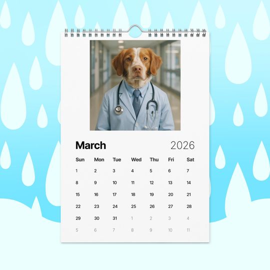 Funny Brittany Spaniel Dogs with Jobs Calendar 2026  Brittany Spaniels Dressed as Professionals  Dog Lover Gift, Brittany Spaniel Fans