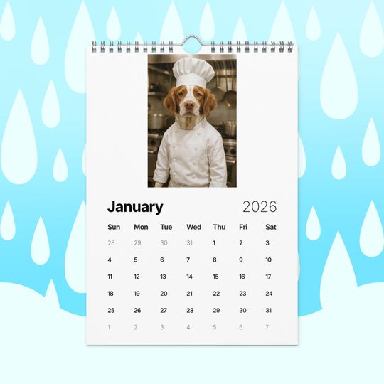 Funny Brittany Spaniel Dogs with Jobs Calendar 2026  Brittany Spaniels Dressed as Professionals  Dog Lover Gift, Brittany Spaniel Fans